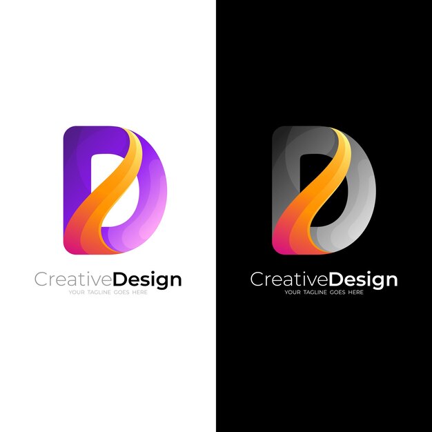 Plantilla de logotipo D, diseño colorido 3d