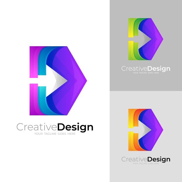 Plantilla de logotipo D, logotipo de letra D y combinación de diseño de flecha