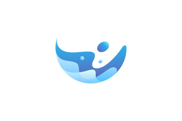Vector plantilla de logotipo degradado de color azul con salpicaduras de agua y olas
