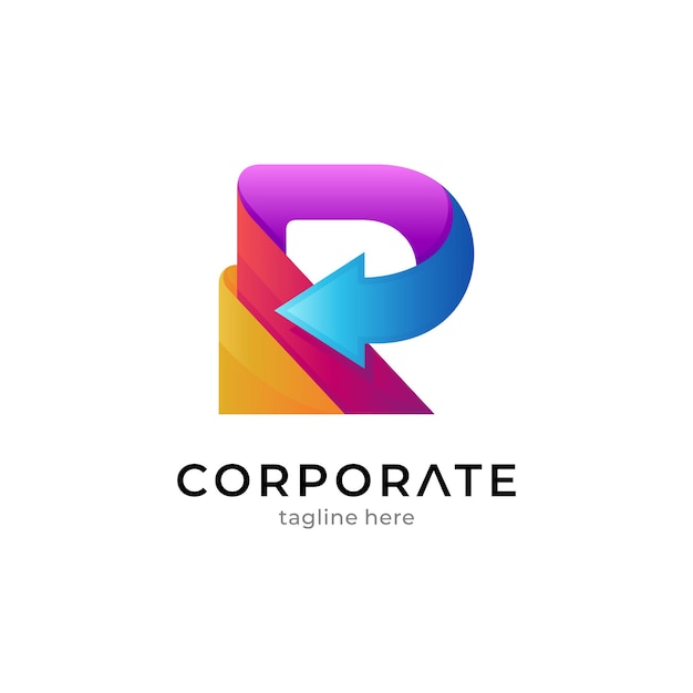 Plantilla de logotipo degradado letra R y flecha