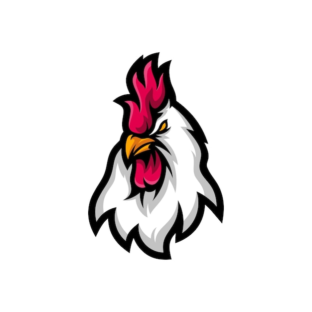 Plantilla de logotipo de deporte de mascota de cabeza de gallo de pollo