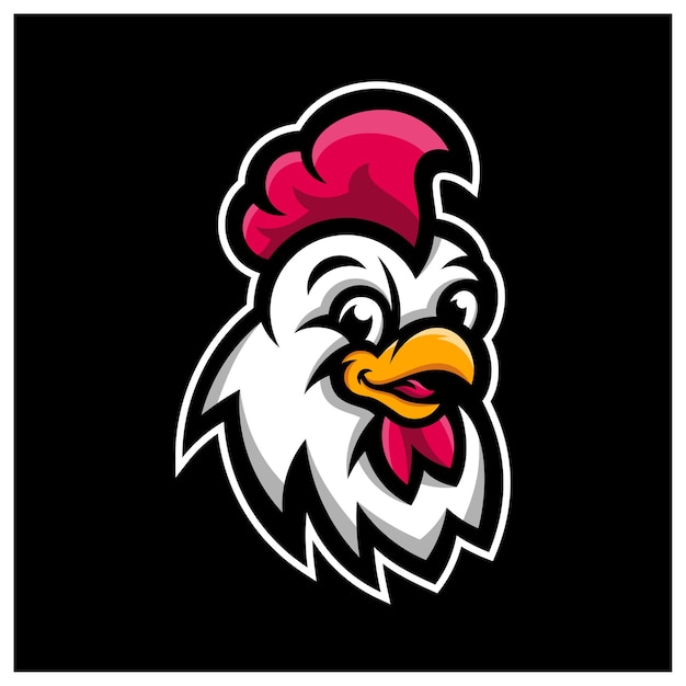 Plantilla de logotipo de deporte de mascota de cabeza de gallo de pollo