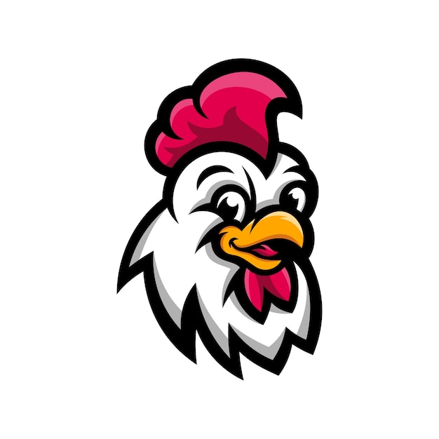 Plantilla de logotipo de deporte de mascota de cabeza de gallo de pollo