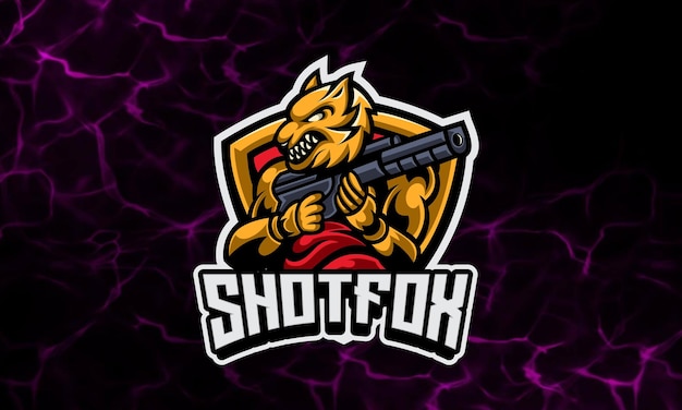 Plantilla de logotipo deportivo y mascota de fox soldier gaming