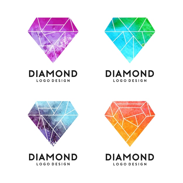 Plantilla de logotipo diamante con textura de acuarela