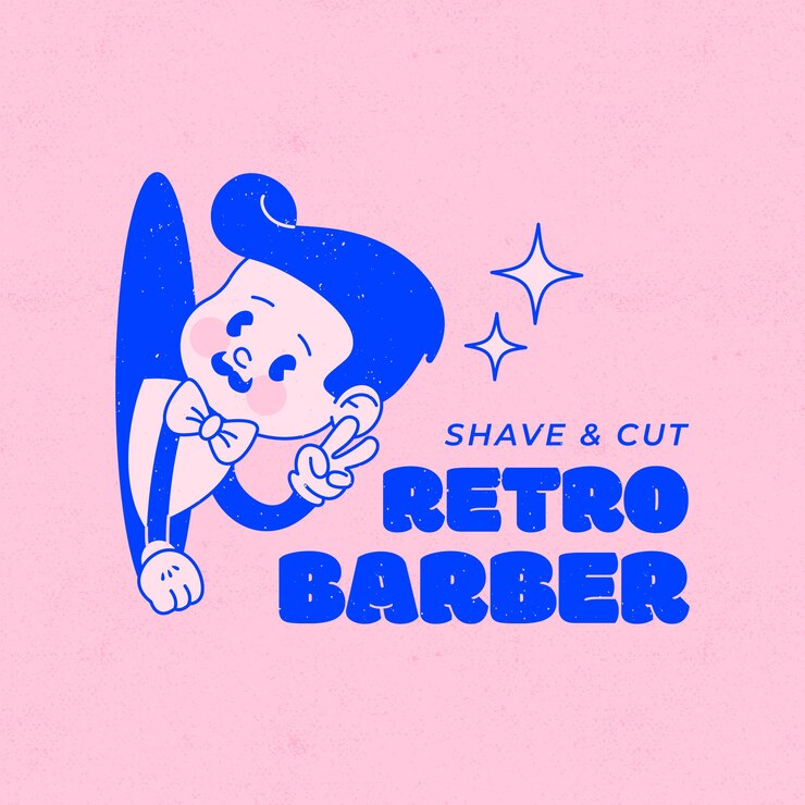 plantilla de logotipo de dibujos animados de barbero retro dibujado a mano