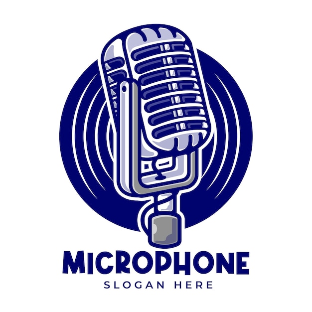 Plantilla de logotipo de dibujos animados de micrófono vintage