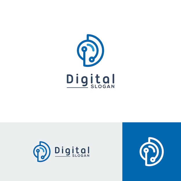 Plantilla de logotipo digital, letra d ilustración de arte lineal