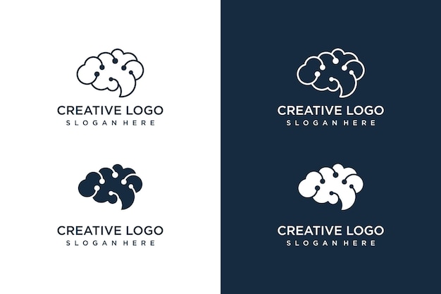 plantilla de logotipo de diseño de cerebro minimalista y diseño de tarjeta de visita