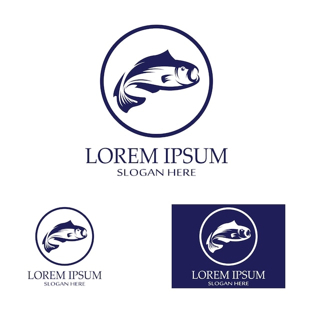 Plantilla de logotipo de diseño de icono abstracto de pescadosímbolo vectorial creativo de club de pesca o tienda en línea