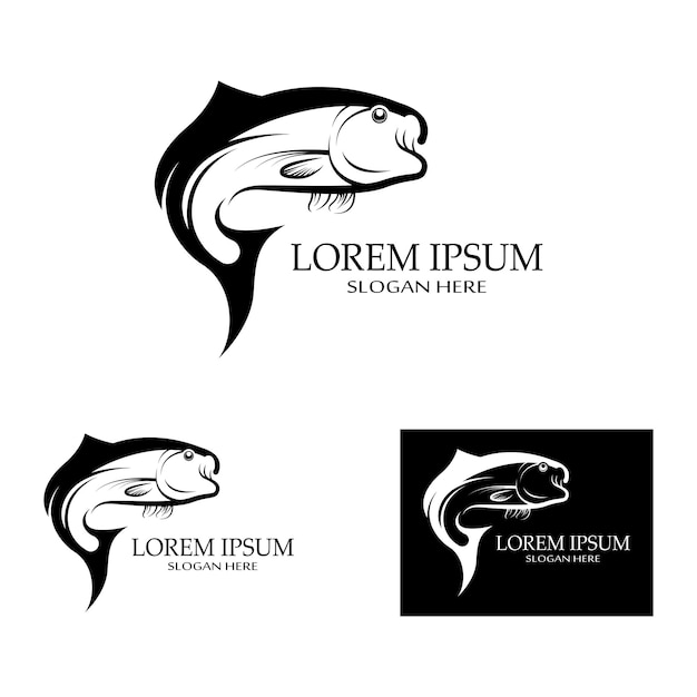 Plantilla de logotipo de diseño de icono abstracto de pescadoSímbolo vectorial creativo de club de pesca o tienda en línea