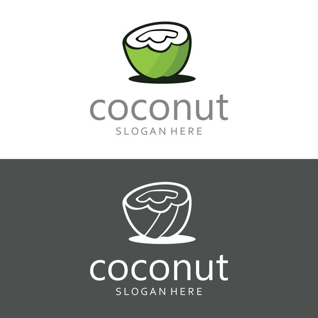 Plantilla de logotipo de diseño plano de coco joven natural