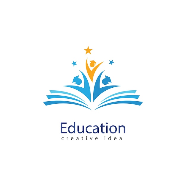 Plantilla de logotipo de educación vectorial de icono de libros y graduados