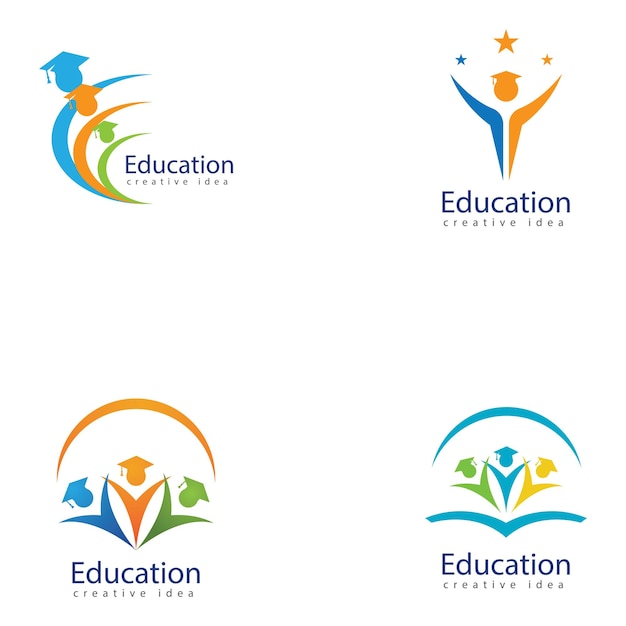 Plantilla de logotipo de educación vectorial de icono de libros y graduados