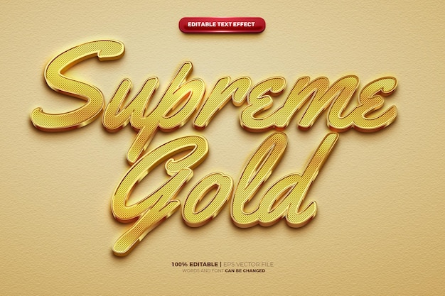 Vector la plantilla de logotipo de efecto de texto editable en 3d de supreme gold