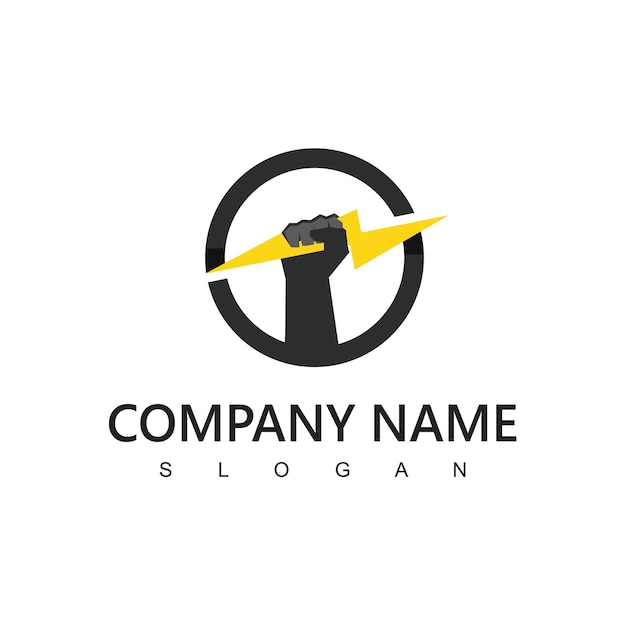 Plantilla de logotipo eléctrico Equipo de esports y logotipo de electricista con icono de mano y perno