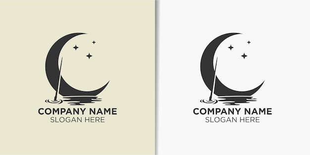 Plantilla de logotipo elegante de vector de diseño de logotipo de barco lunar