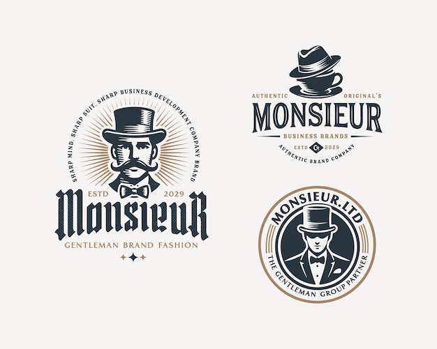 La plantilla del logotipo de la élite clásica de Monsieur Gentleman