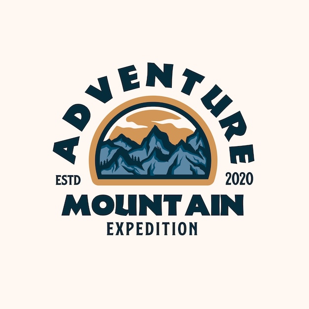 Plantilla de logotipo de emblema de aventura de montaña