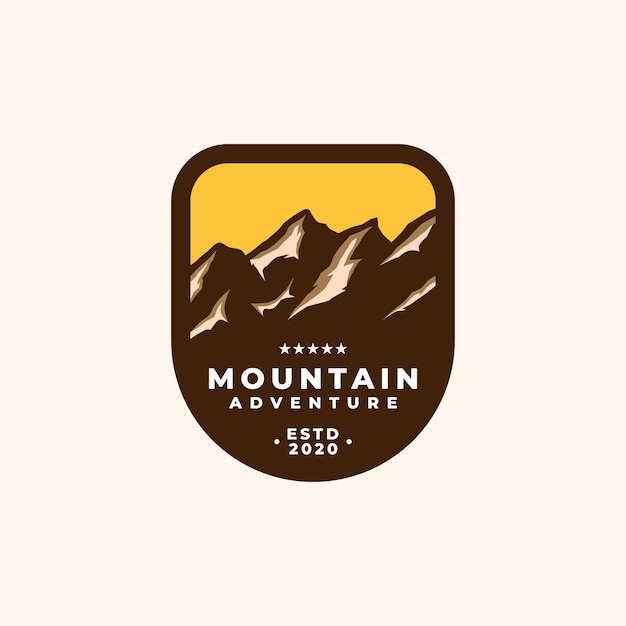 Plantilla de logotipo de emblema de aventura de montaña