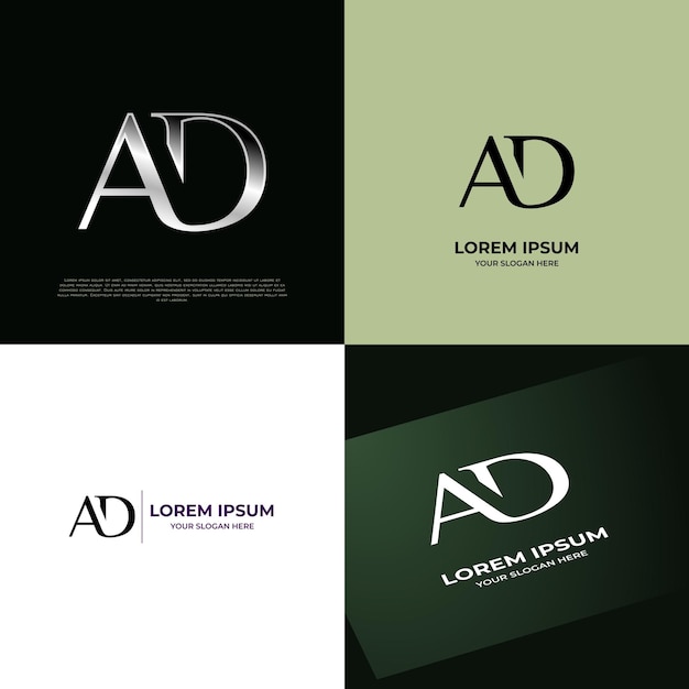 Plantilla de logotipo de emblema de tipografía moderna inicial de AD para empresas