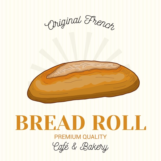 Plantilla de logotipo de emblema de vector de pastelería francesa de rollo de pan