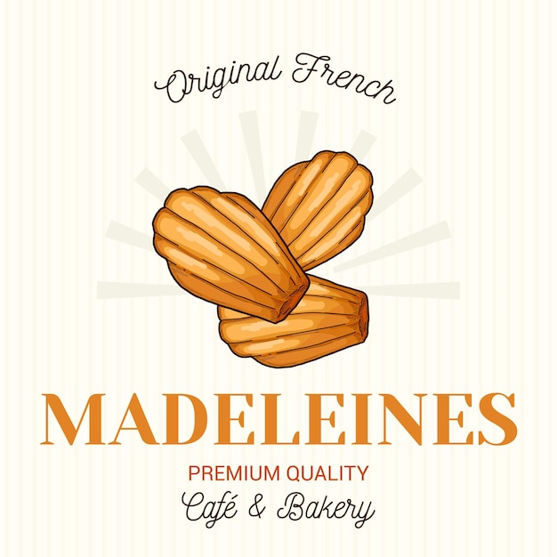 Plantilla de logotipo de emblema vectorial de pastelería francesa Madeleines