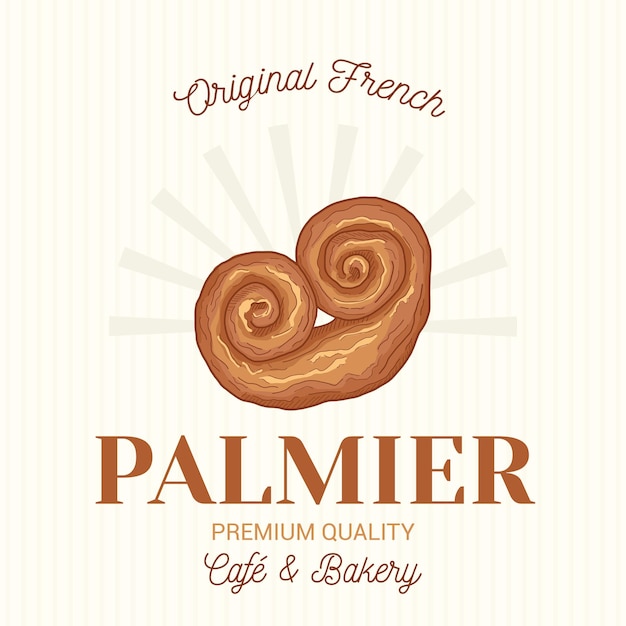 Plantilla de logotipo de emblema vectorial de pastelería francesa Palmier