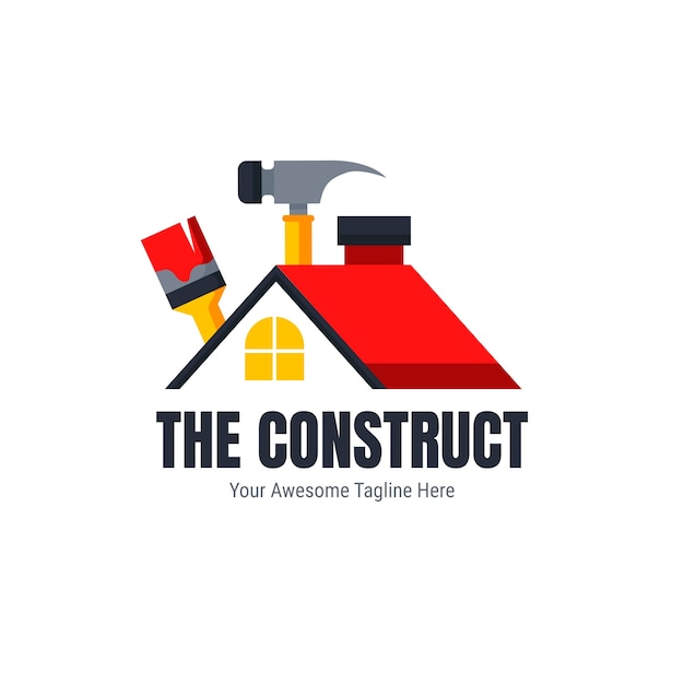 Plantilla de logotipo de empresa de construcción de diseño plano