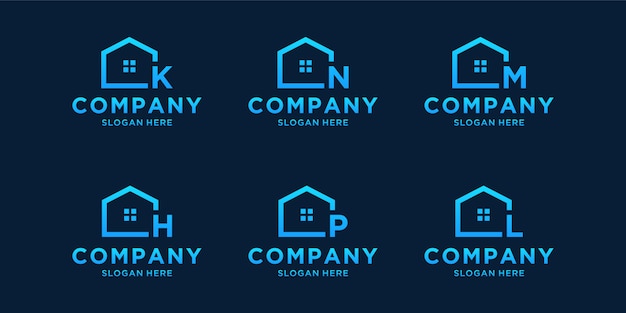 Plantilla de logotipo de empresa inmobiliaria. conjunto de logotipo azul letra inicial