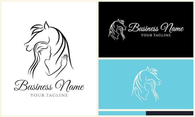 plantilla de logotipo equino y niña