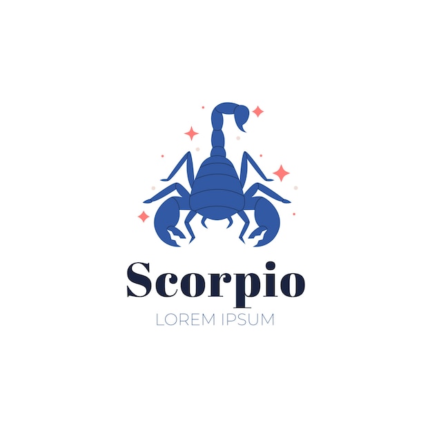 Vector plantilla de logotipo de escorpio de diseño plano dibujado a mano