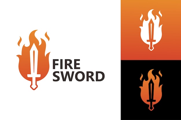 Plantilla de logotipo de espada de fuego vector premium