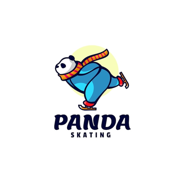 Plantilla de logotipo de estilo de dibujos animados de mascota patinadora panda.