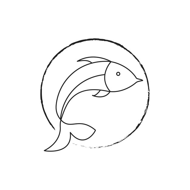 La plantilla del logotipo de estilo plano del icono de pez vectorial Ilustración