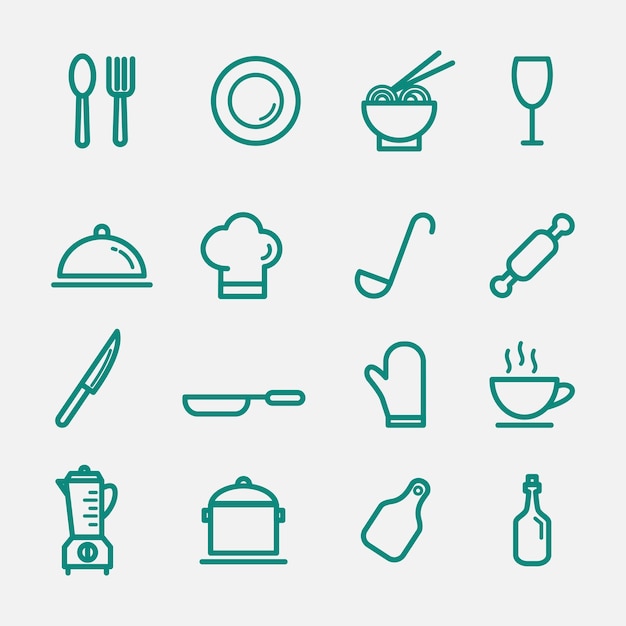 plantilla de logotipo de estilo plano vectorial del icono del conjunto de cocina