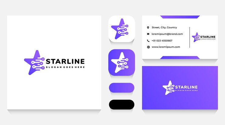 Vector plantilla de logotipo de estrella de tecnología y datos y tarjeta de visita