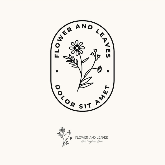 Plantilla de logotipo de etiqueta de diseño moderno de flores y hojas