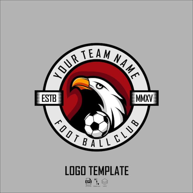 PLANTILLA DE LOGOTIPO DE FÚTBOL CON FONDO GRIS