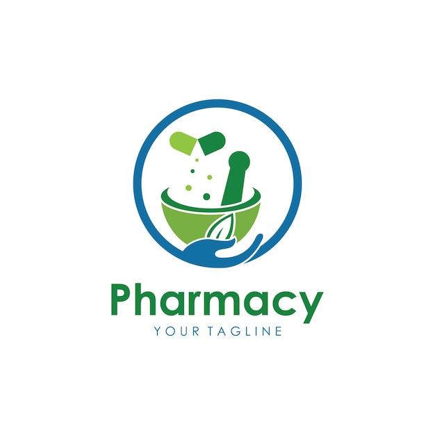 Plantilla de logotipo de farmacia herbal con concepto vectorial