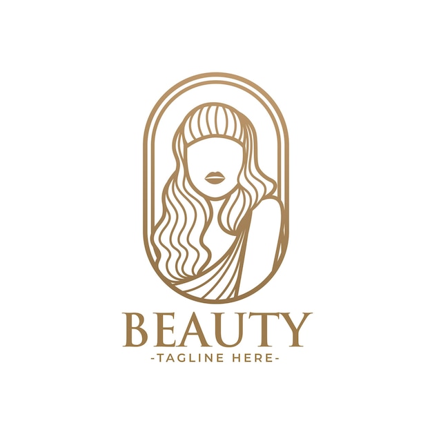 Plantilla de logotipo femenino de belleza dorada mujer