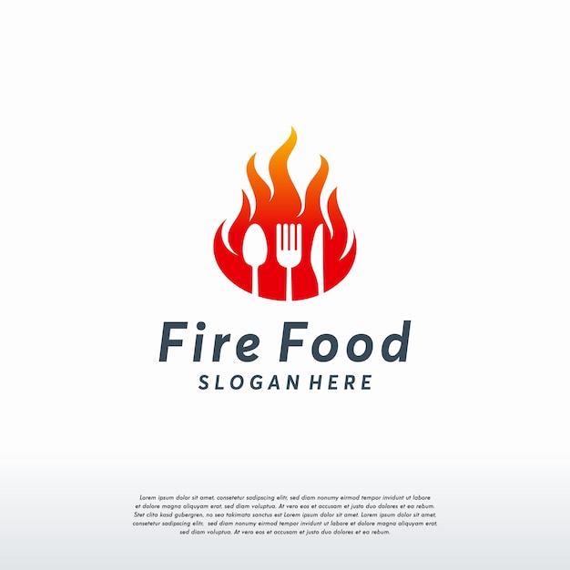 Plantilla de logotipo de Fire Food, vector de concepto de diseños de logotipo de Hot Food