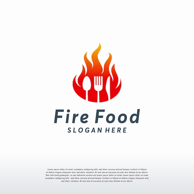 Plantilla de logotipo de fire food, vector de concepto de diseños de logotipo de hot food