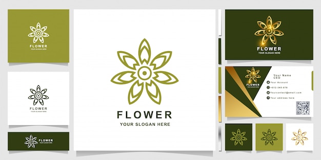 Plantilla de logotipo de flor de adorno elegante minimalista con diseño de tarjeta de visita