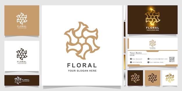 Plantilla de logotipo de flor, boutique o adorno con diseño de tarjeta de visita. Se puede utilizar como diseño de logotipo de spa, salón, belleza o boutique.