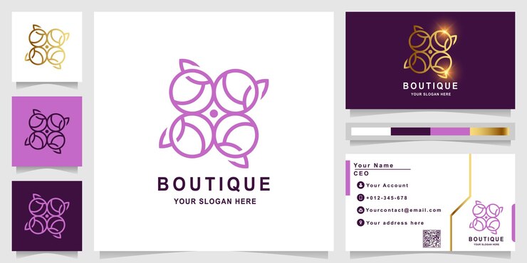 Vector plantilla de logotipo de flor, boutique o adorno con diseño de tarjeta de visita.