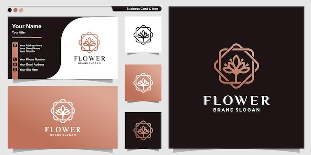 Plantilla de logotipo de flor con concepto de arte de línea fresca