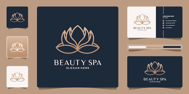 Plantilla de logotipo de flor de loto elegante minimalista. Icono de línea de arte para salón de belleza, spa, yoga, meditación, terapia, mensaje, meditación.