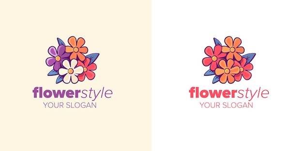 Plantilla de logotipo Flower Power Modern Nature con flores de dibujos animados DoodleStyle