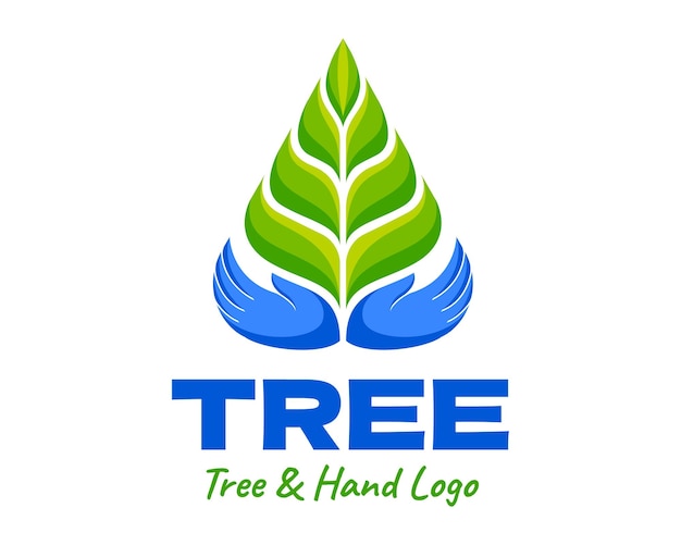 Plantilla de logotipo en forma de árbol en la mano